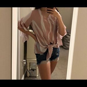 3/4 sleeve ruffle stripe top
